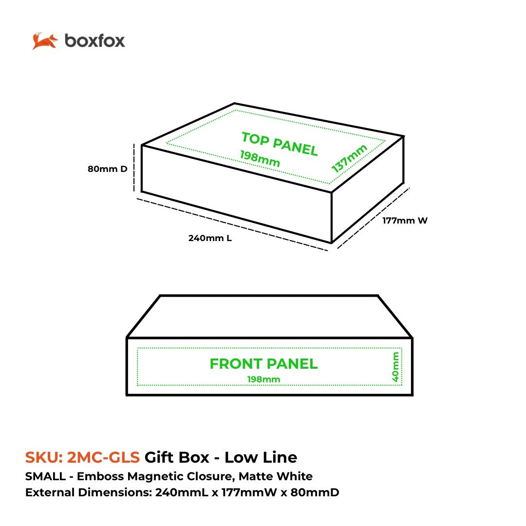 Gift Box, Low Line, Small Emboss Magnetic Closure 220x160x75 mm, Matt White Custom Print