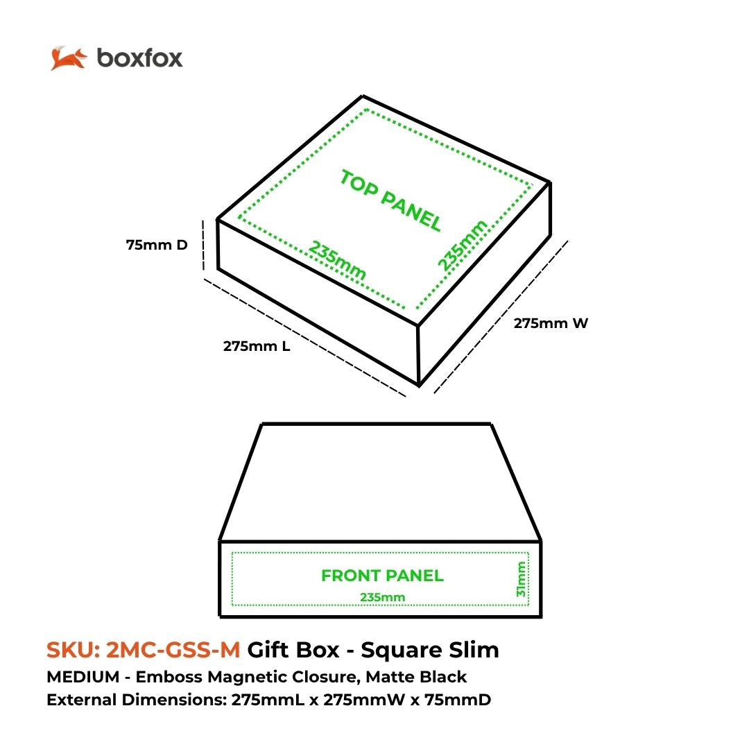 Gift Box Square Slim - Magnetic Closure Medium, Matt Black Custom Print