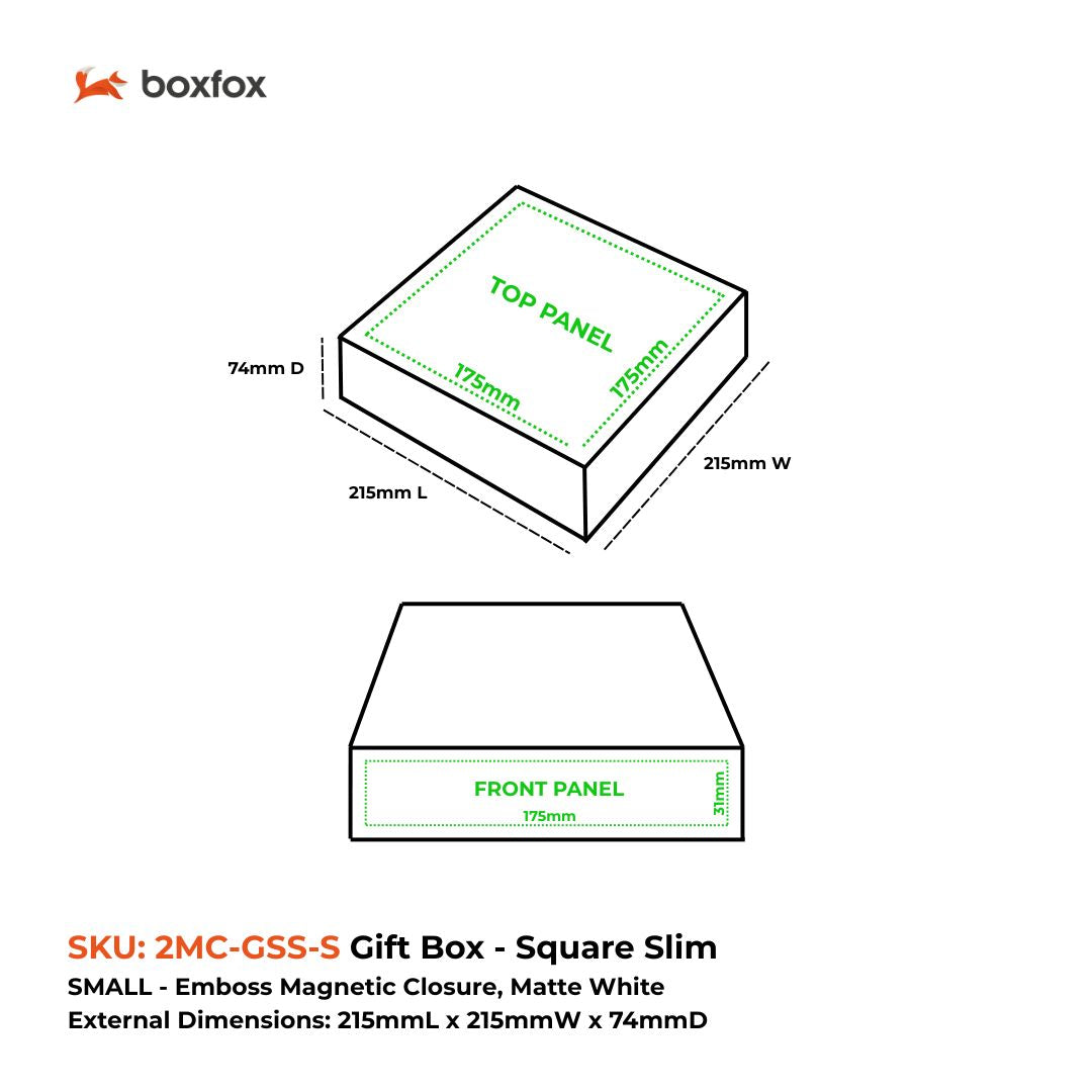Gift Box Square Slim - Magnetic Closure Small, Matt White Custom Print