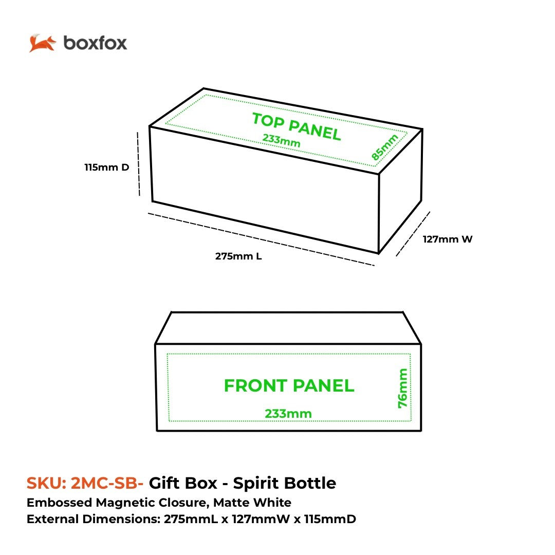 Gift Box, Spirit Bottle Emboss Magnetic Closure 255x110x110mm, Matt Black Custom Print