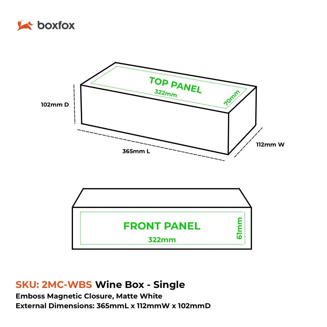 Wine Box, Single Emboss Magnetic Closure 345x95x97mm, Matt Black Custom Print