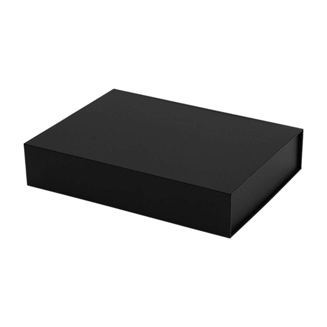 Gift Hamper Box, Low Line, Medium Emboss Magnetic Closure 330x236x65mm, Matt Black Custom Print