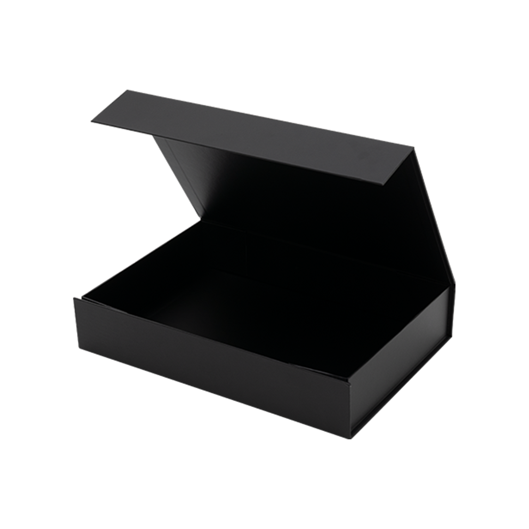 Gift Hamper Box, Low Line, Medium Emboss Magnetic Closure 330x236x65mm, Matt Black Custom Print