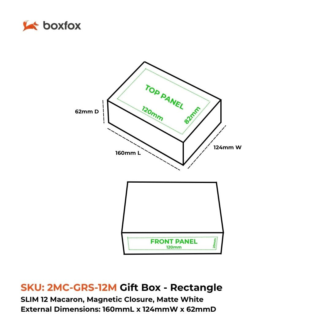 Gift Box - Rectangle Slim, 12 Macaron, Magnetic Closure, Matt Black Custom Print