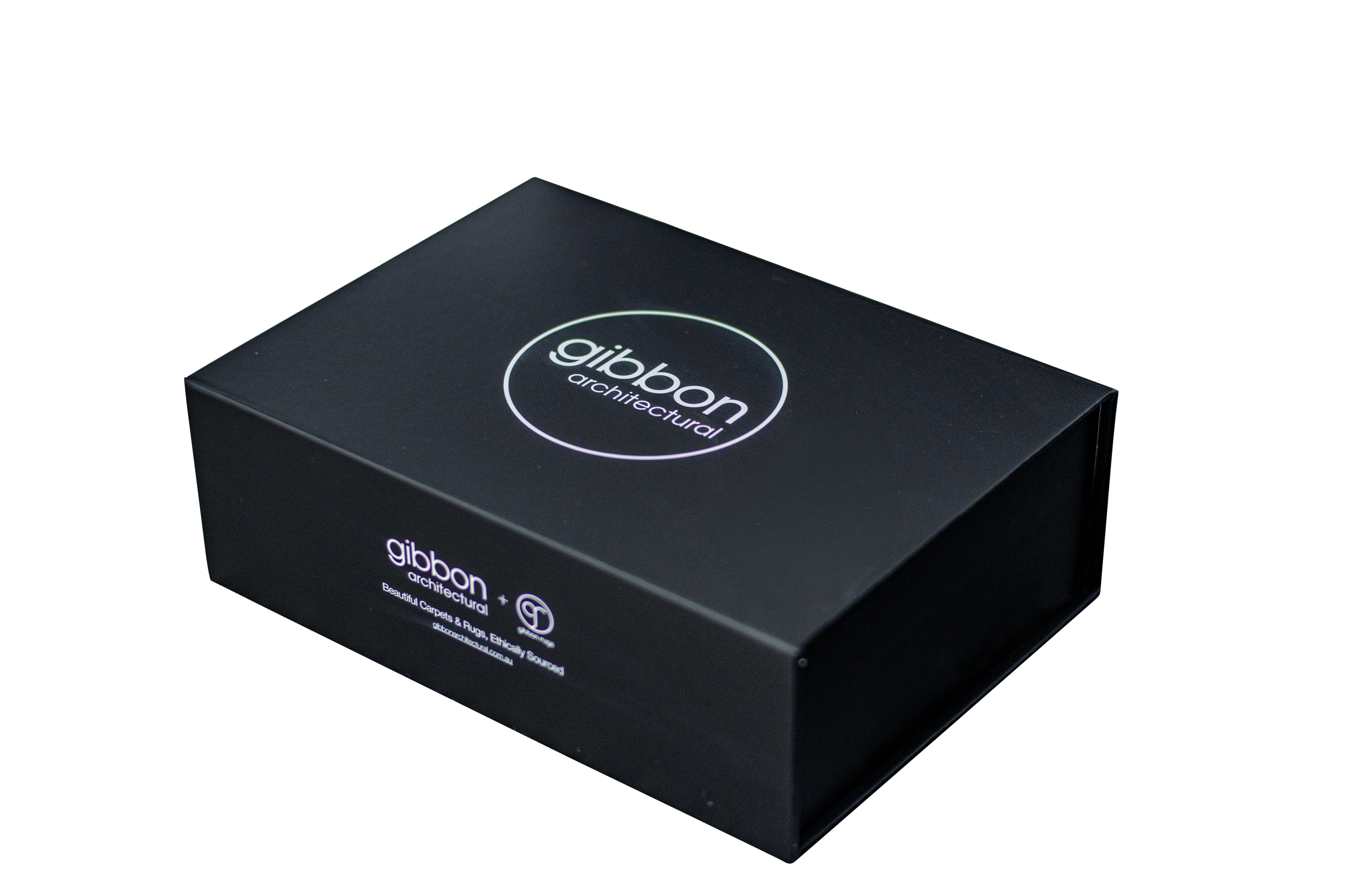 Gift Box, Low Line, Small Emboss Magnetic Closure 220x160x75 mm, Matt Black Custom Print